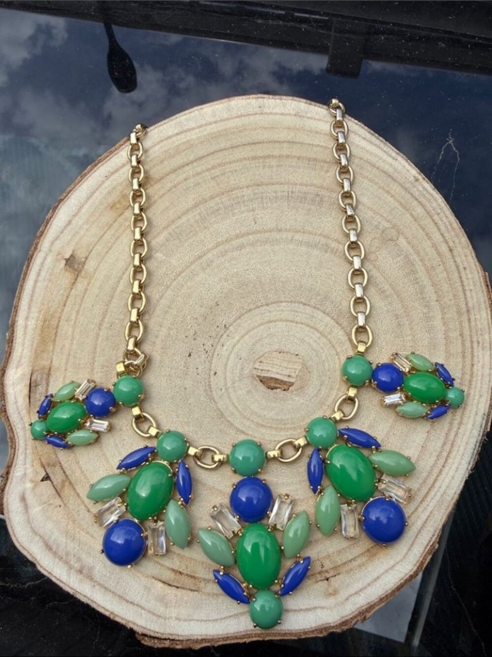 Stella & Dot Gold Tone Green Blue Rhinestone Statement Necklace - Picture 1 of 5